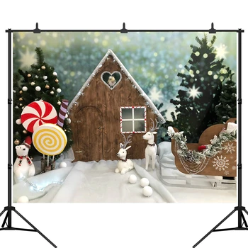 

Christmas Photography Backdrop Snow Tree Wooden House Decorations Background Baby Portrait Photobooth Photo Studio Props