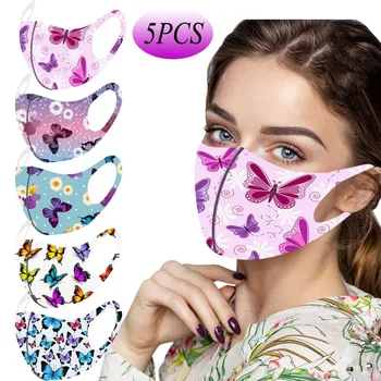 

Fast Delivery Masque 1/5PC Adult Mask Butterfly Printed Mask for Protection Washable Face Mask Headband Within 24 Hours