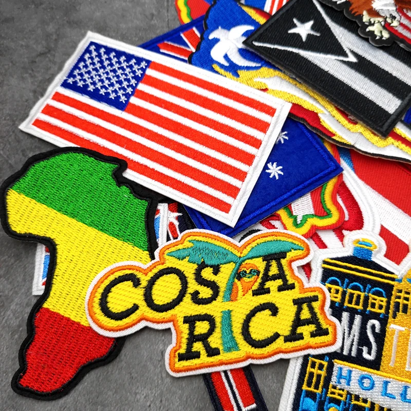 National Flag Patches Embroidery For T-Shirt Iron On Appliques Clothes Jeans Stickers Badges Country The Stars And Stripes