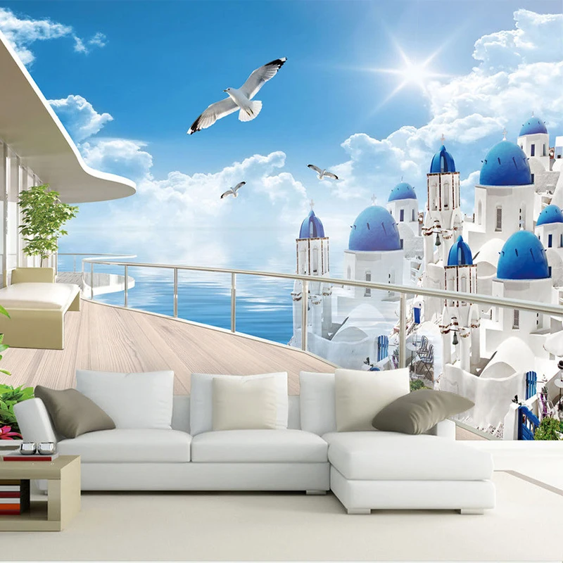 

Dropship Mediterranean Seaside Landscape Castle Balcony Photo Wallpaper TV Sofa Backdrop Wall Decor Papel De Parede 3D Sala
