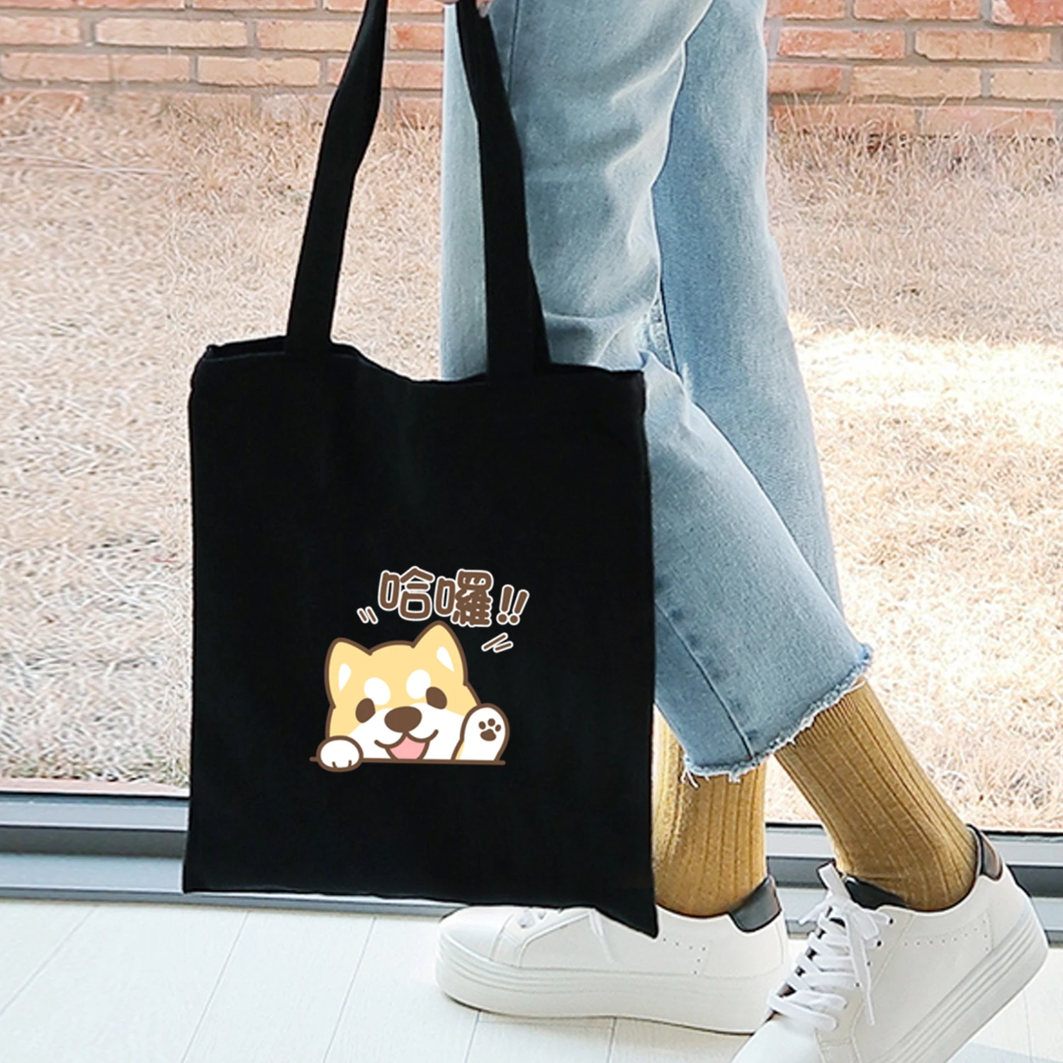 Милые модные женские сумки с графическим принтом котенка, женские холщовые сумки для покупок, пляжные сумки, школьные сумки Kawaii Kpop