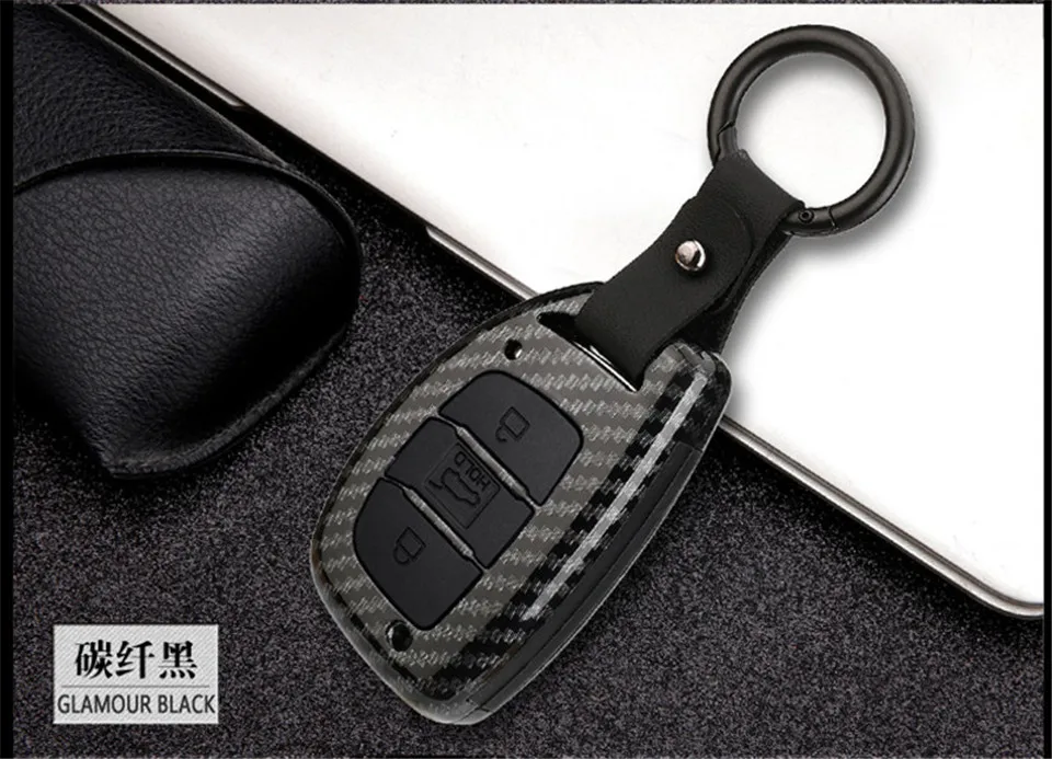 Auto Chiave a distanza Della Copertura di Caso Per Hyundai IX25 IX35 I20 I30 I40 hb20 Santa Fe Creta Solaris 2017 3 Bottoni chiave Borsette in fibra di carbonio - Hea73309eef49423b9bd269ace71d178cG