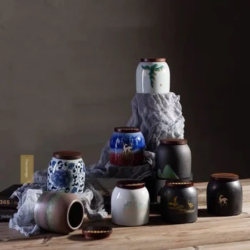 

Tea Containers Sealed Pot Storage Tea Pot Japanese Retro Wooden Tea Warehouse Kung Fu Tea Set Storage Tank Tea TeaCaddy Canister