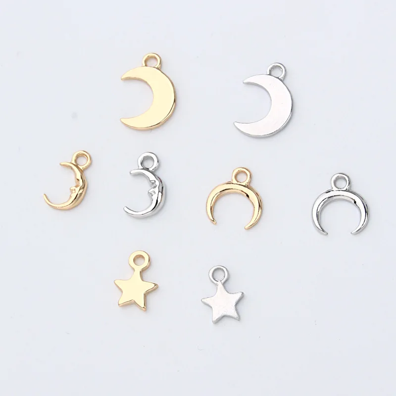 

10pcs Multi Size Style Gold Silver Plated Moon Star Charm Pendants For DIY Handmade Bracelet Necklace Jewelry Making Finidngs