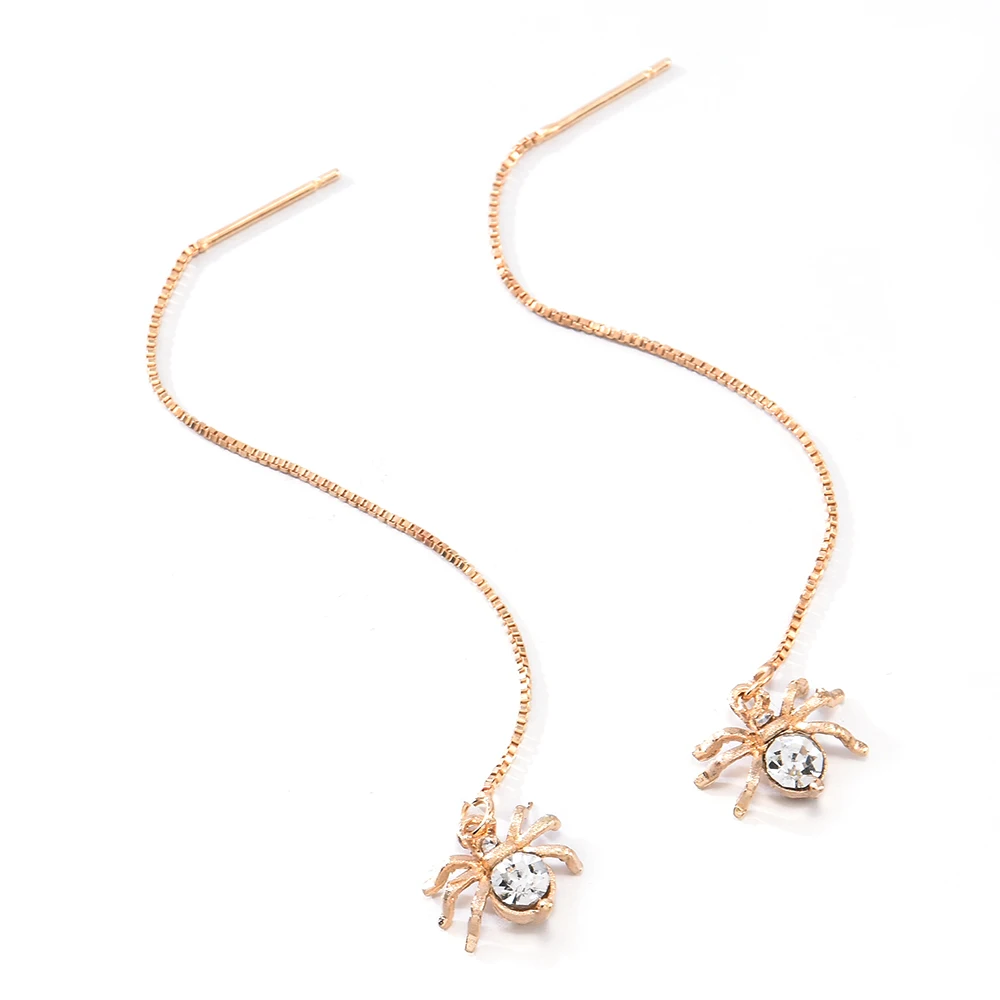 Earrings Pendant Long Chain Dangle for women Crystal Spider Alloy