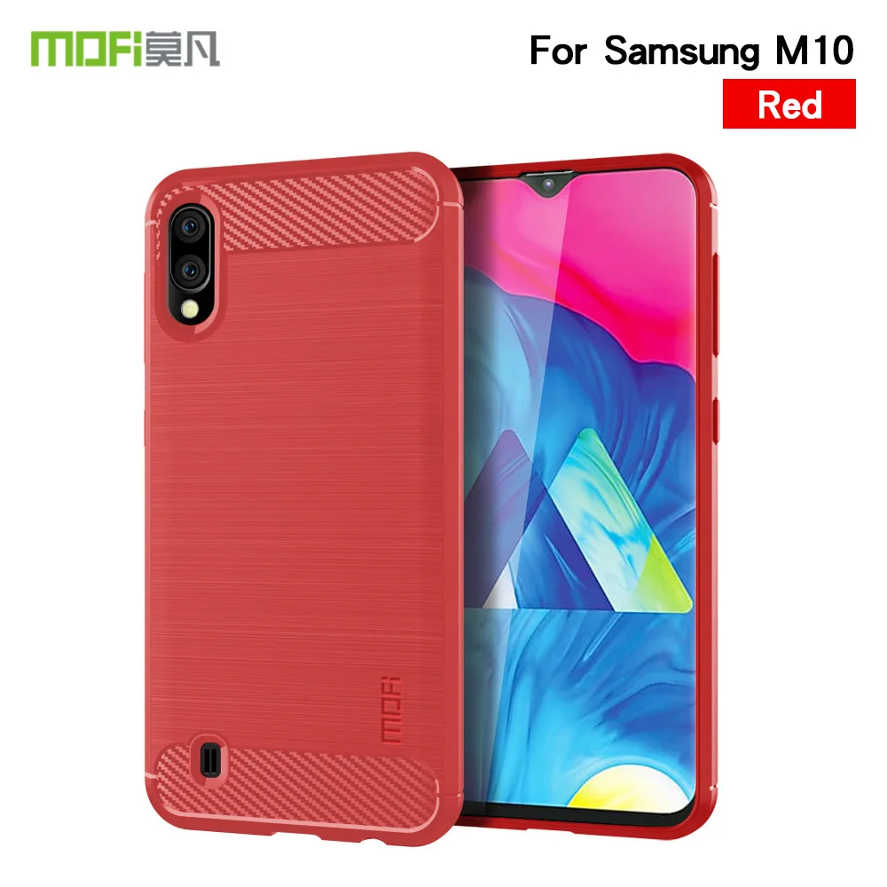 Красный Mofi Phone Case For Samsung Galaxy M10 Carbon Fiber Soft TPU Silicone Brushed Anti-Skid Back Cover Case For Samsung Galaxy M20 - Цвет: Красный
