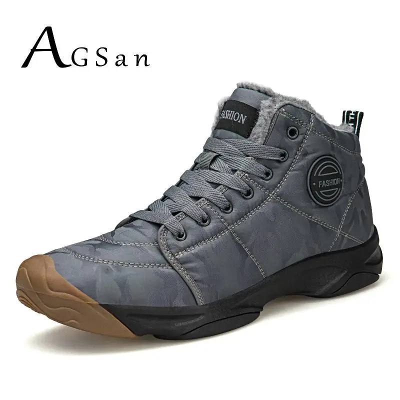 AGSan/ботильоны зимние мужские плюшевые зимние ботинки Обувь На Шнуровке Для пары зимняя обувь нескользящие резиновые ботинки Камуфляжный
