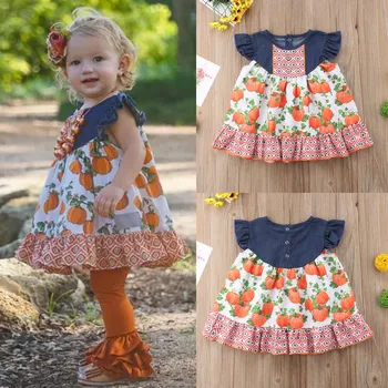 

Halloween Baby Girl Toddler Ruched Halloween Pumpkin Print Dress Half-Sleeve Sister Knee-Length kids Dresses for girls Clothes