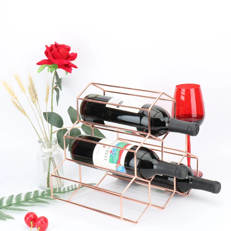 Rose Gold Wine Bottle Holders Rack Creative Practical Free Standing 6