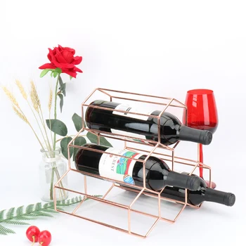 

Rose Gold Wine Bottle Holders Rack Creative Practical Free Standing 6 Bottle Hexagon Shelf Design Storage Racks Stand Home Decor