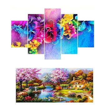 

2 Set DIY 5D Diamond Painting,Rhinestone Embroidery Pictures Arts Craft for Home Wall Decor - 95x45cm & 90x40cm