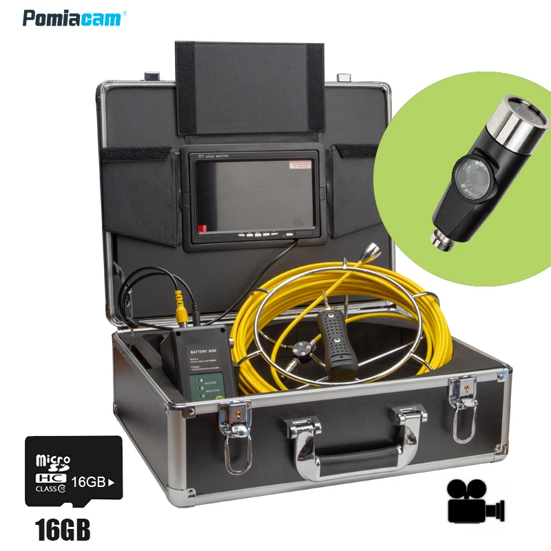 WP90E 70M Pipe Dual cameras Drain Sewer Inspection Camera System Pipeline Endoscope Borescope with 70m cable Meter video DVR |