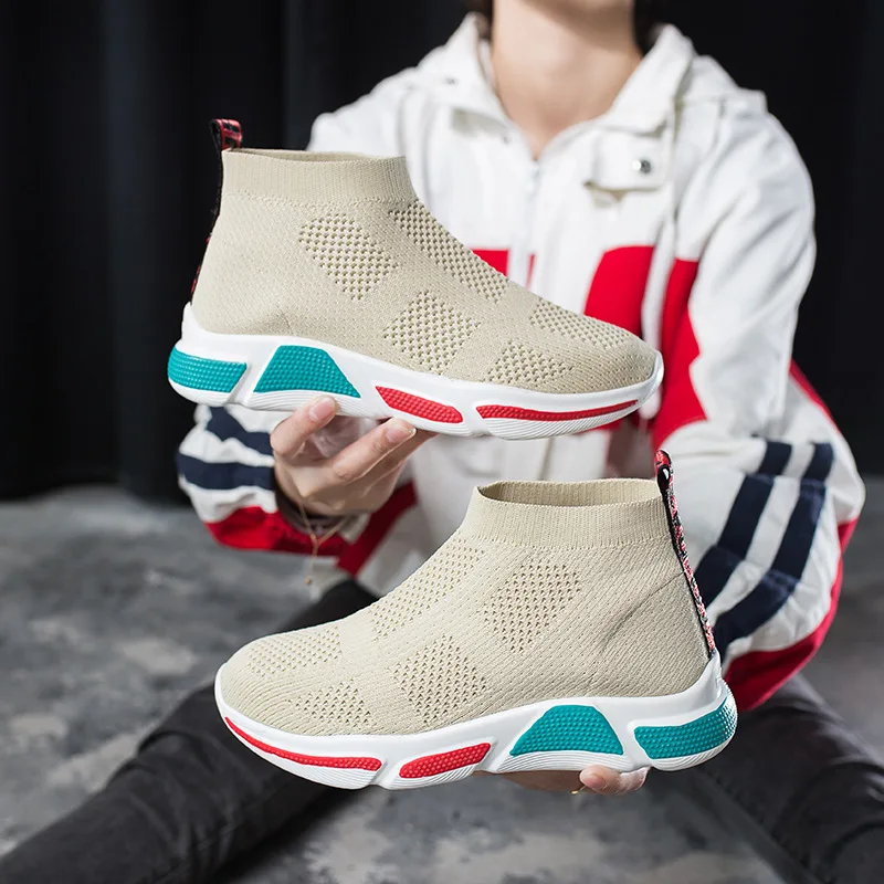 

2019 Spring New Style Hight-top Breathable Casual Loafers Slanted Heel Mixed Colors Foot Covering Waterproof Platform Gauze Ligh