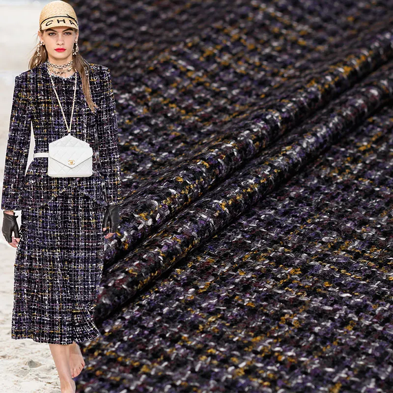 Перламутровый шелк желтый фиолетовый твид шерстяная ткань пряжа окрашенная материалы для одежды Осенняя Женская куртка швейная ткань портной