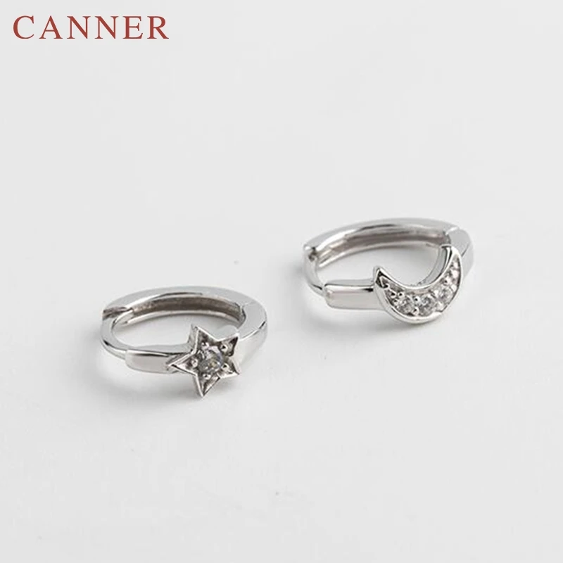 silver 2 Простой Корейский, геометрической формы, золотые, серебряные круглые серьги для женщин, INS, 925 пробы, серебряные, звезда, луна, маленькие серьги-кольца, ювелирные изделия - Окраска металла: silver 2