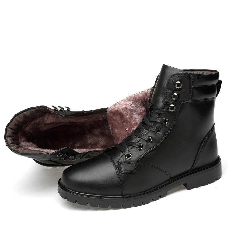 Зимние мужские ботинки повседневная обувь из натуральной кожи деловые теплые