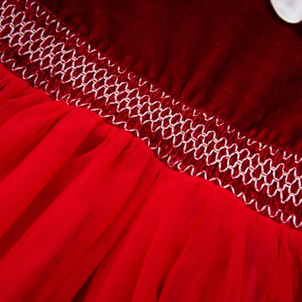 Детское платье для девочек красное рождественское с длинными рукавами милое