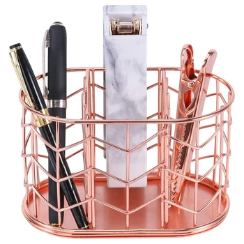 

3 Compartment Metal Pencil Holder, Decorative Desk Storage Organizer Container for Stationery and Desk Accessories