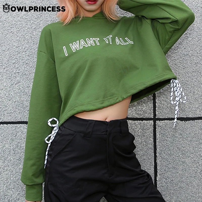 

OWLPRINCESS Letter Printed Hoodies Women's Sweatshirt Harajuku Long Sleeve Crop Hoodie Streetwear Clothes Femme
