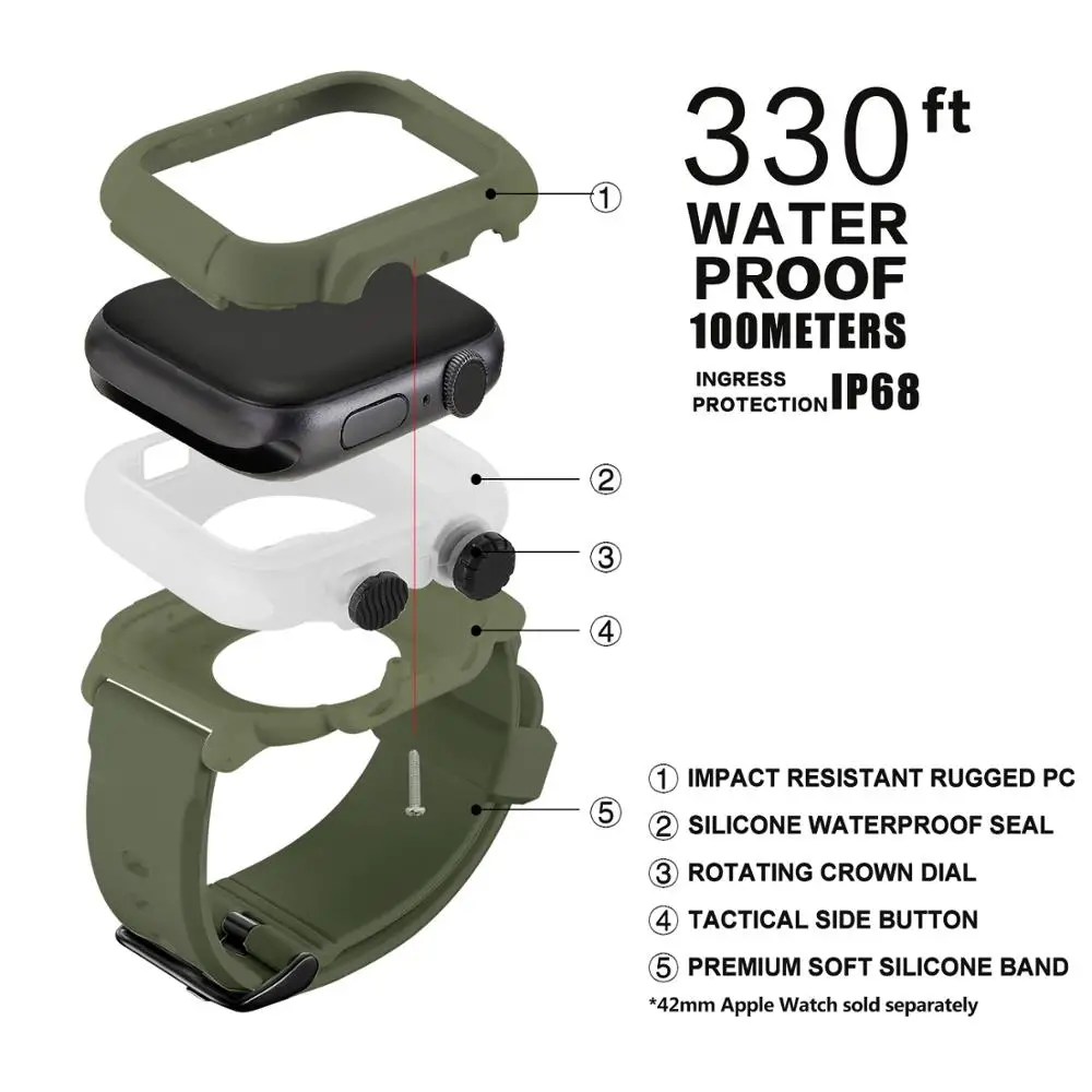 Watch Accessories Apple Watch Screen Protector Case Watch Protective Case Apple Watch Strap IP68 Waterproof Silicone Case Cover with Band Strap For Iwatch Apple Watch Series 8 7 6 5 4 3 2 45mm 42mm 44mm 44 MM Accessories