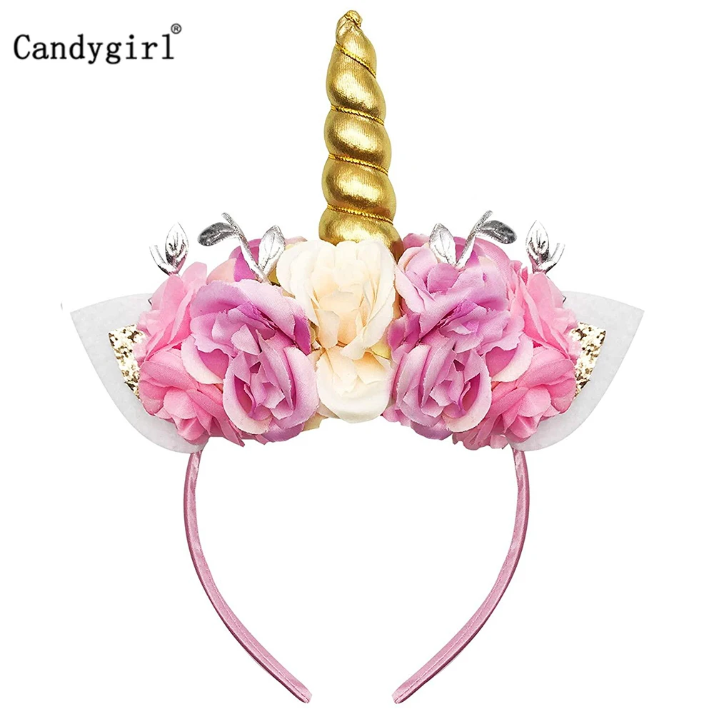 Новинка повязка на голову с единорогом детская Цветочная для дня рождения корона