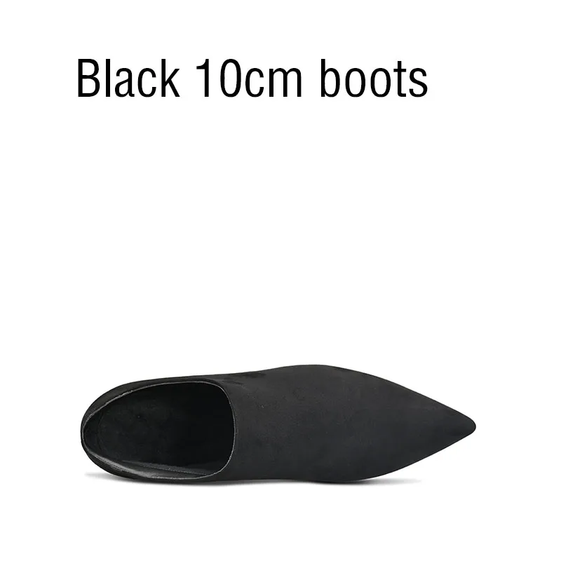 black 10cm heel GOXEOU/Новинка года; модные женские ботинки; короткие ботинки; ботильоны; сезон весна-осень; Вечерние туфли на высоком тонком каблуке с острым носком ручной работы; - Цвет: black 10cm heel