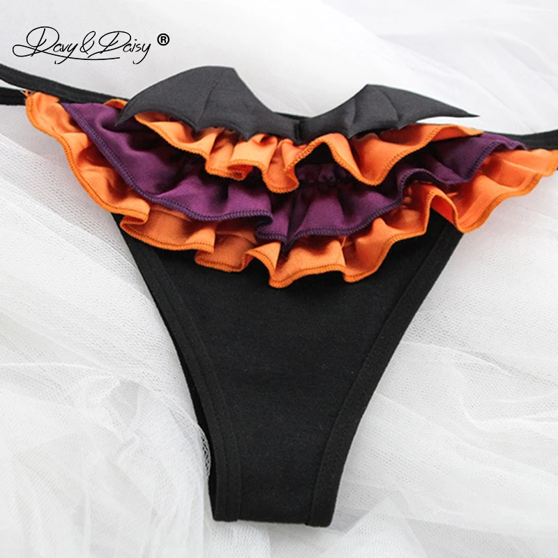 DAVYDAISY Women Hot Halloween Underwear Set Cute Bat Pumpkin Bras and Panties Festival Costume Bikini Sexy Lingerie SE088