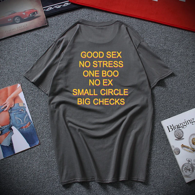 Смешная футболка с надписью «Good Sex No Stress One Boo No Ex Small Circle Big checkes», европейские размеры, хлопок - Цвет: Темно-серый