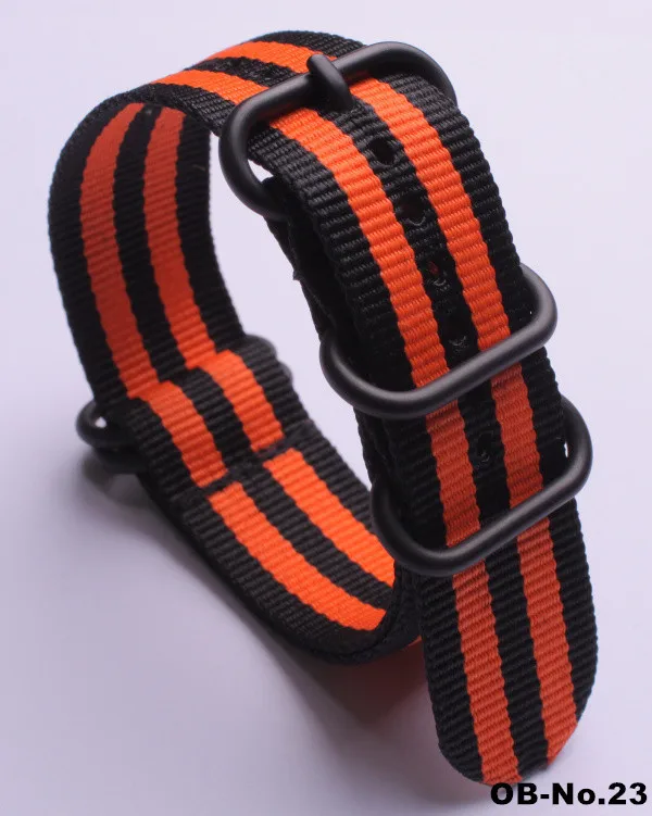3Black 2 Orange Сверхпрочные нейлоновые ремни 18 мм 20 мм 22 мм 24 мм модные спортивные часы ремешок для NATO Zulu браслет черное кольцо Пряжка 30 цветов на выбор - Цвет ремешка: 3Black 2 Orange