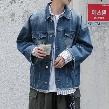 

2019 New Top Quality Cotton Denim Jackets Men Cowboy Loose Bomber Jacket Men's Jean Jacket Hip Hop Coats