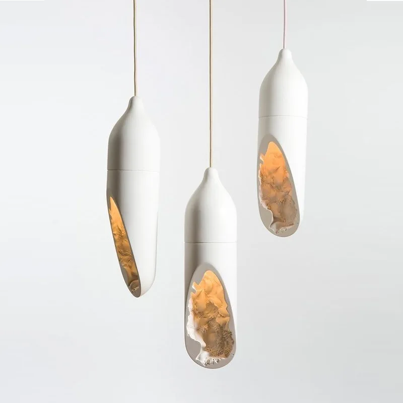 

Japanese Style Abstract White Gypsum WitBevel Angle Cave Design Warm Light WitCord Pendant Light For Home Decor