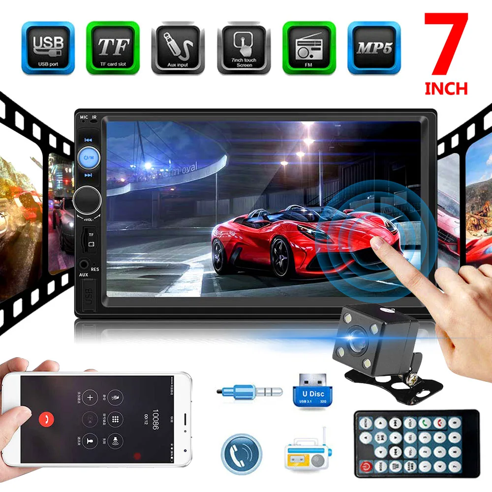 

7'' inch LCD Touch Screen Car Multimedia Player 2 din Auto Radio Bluetooth Aux MP4 MP5 Player Support Rear View Camera 7010b