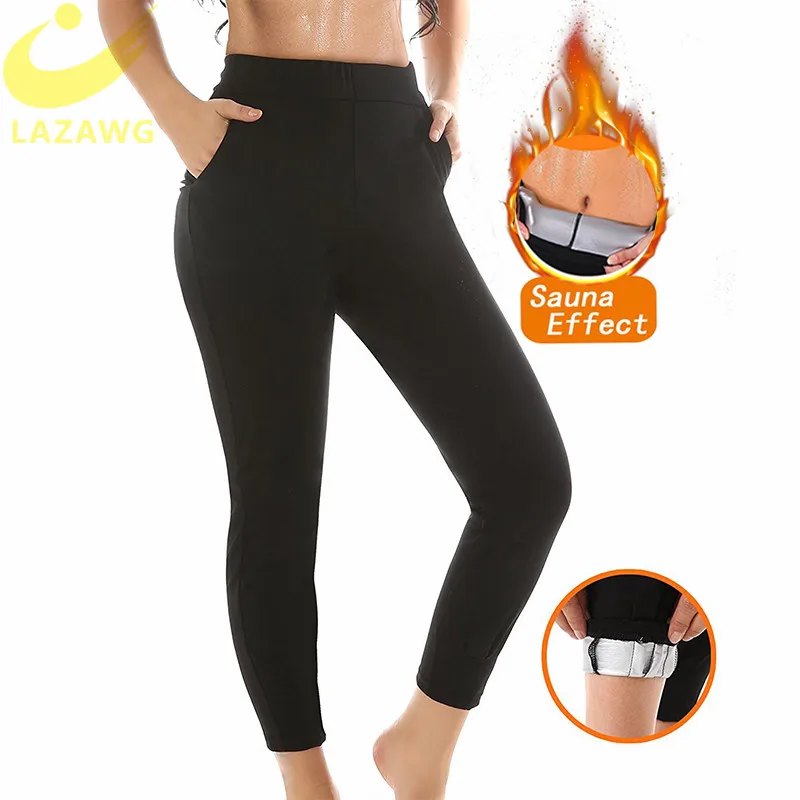 

LAZAWG Hot Sweat Pants Neoprene Trouser Waist Trainer Body Shaper Slim Workout Pant Butt Lifter Control Panty Legging Capris