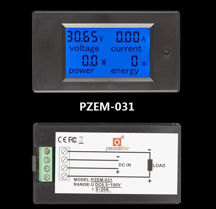 PZEM-031(20A) Вольтметр постоянного тока Амперметр мощность энергии цифровой ЖК-дисплей 4 дюйма напряжение измеритель тока DC 6,5-100 в 20A 50A 100A с шунтом тестер напряжения - Цвет: PZEM-031(20A)