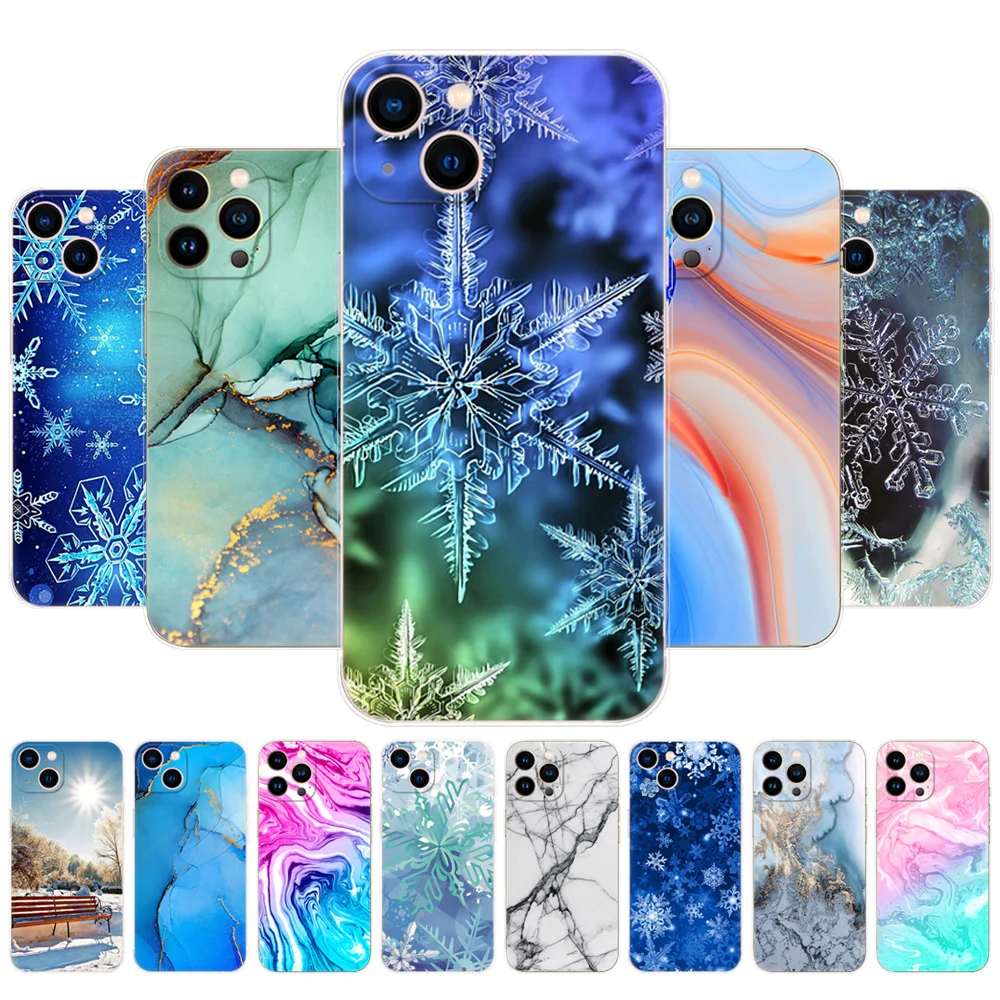 Per Iphone 13 Custodia Per Iphone 13 Mini Custodia Per Iphone 13 Pro Max Cover Per Apple Iphone 13Pro Marmo Snow Flake Inverno Natale