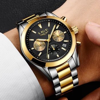 

2020 LIGE Watch Mens Military Waterproof Top Brand Watches Stainless Steel Quartz Clock Man Full Steel Wrist Watch Relogio+Box
