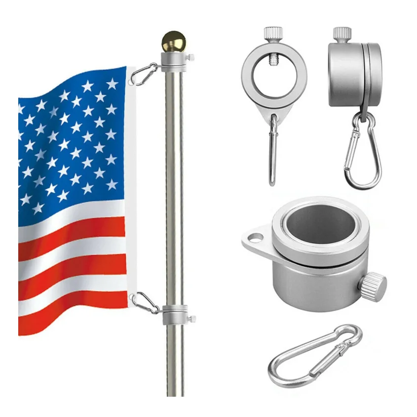 Aluminum Alloy Flag Pole Rings 360 Degree Rotating Flagpole Flag Mounting Ring Kit with Carabiner for 0.75-1.02Inch Flagpole