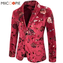 Mens Suit Jacket Blazers Gold Bronzing Rose Floral Printed Velvet Blazer Hombre Korean Stage Costumes Winter Jacket Men