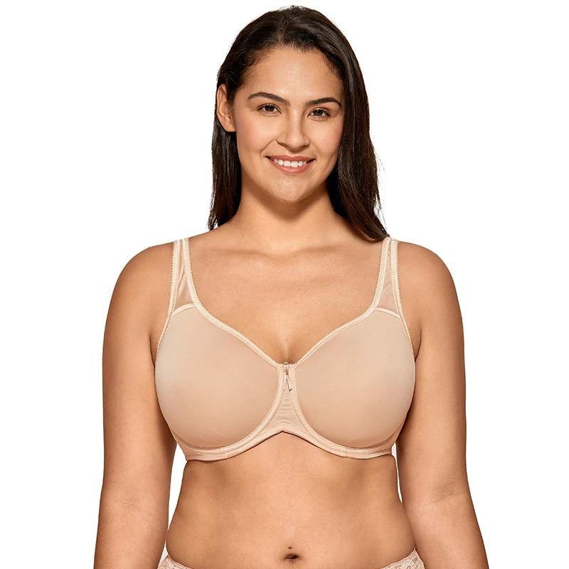 Beige02 Для женщин размера плюс Бесшовные полный охват на косточках слегка ОБИТАЯ Базовая футболка бюстгальтер - Цвет: Beige02