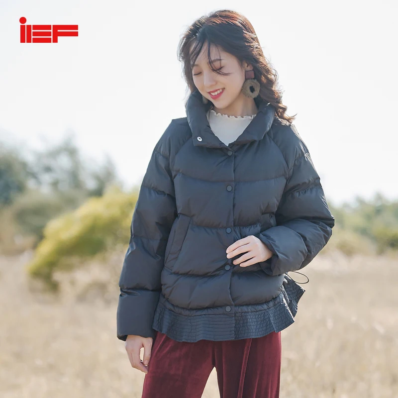 IEF 2019 зимний однотонный плотный короткий пуховик повседневный женский свободный