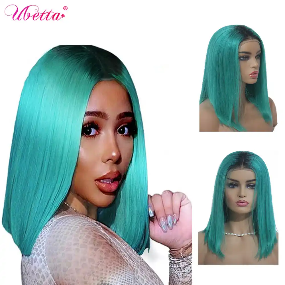 Ubetta本当の髪かつら1b湖ブルー人間ショートボブかつらストレート事前摘み取らコスプレのremy毛黒人女性 人毛レースウィッグ Aliexpress
