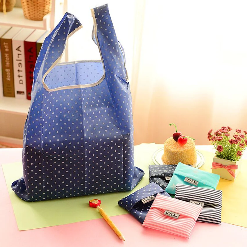 

Folding Reusable Bags Sundries Organizer Outdoor Waterproof Printed Shopping Handbag Portable Nylon Storage Bag