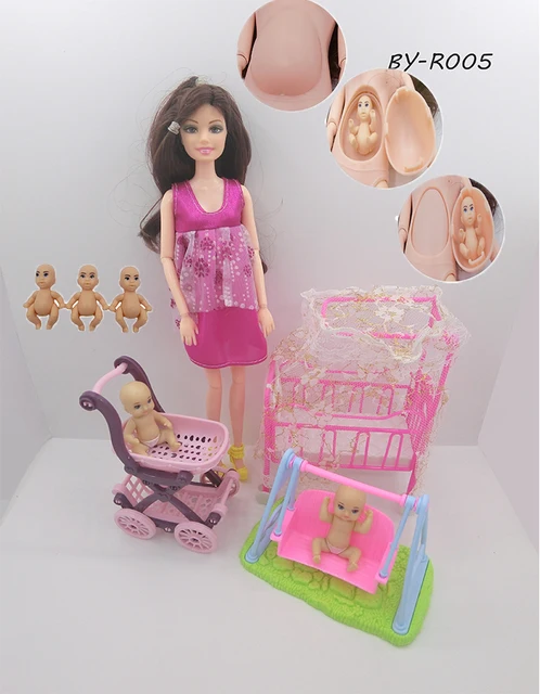 11.5 Inch Solid Body Barbies Pregnant Barbies Doll + 2 Small Doll +  Suitcase Children Toys Package Doll Accessories - AliExpress