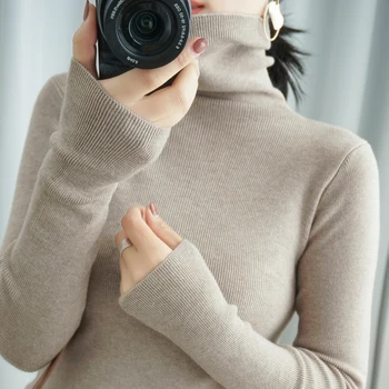 

Autumn and Winter Casual Turtleneck Long-sleeve Sweater Women Slim Tight Short Students Knit Bottoming Pullover Shirt NS1832
