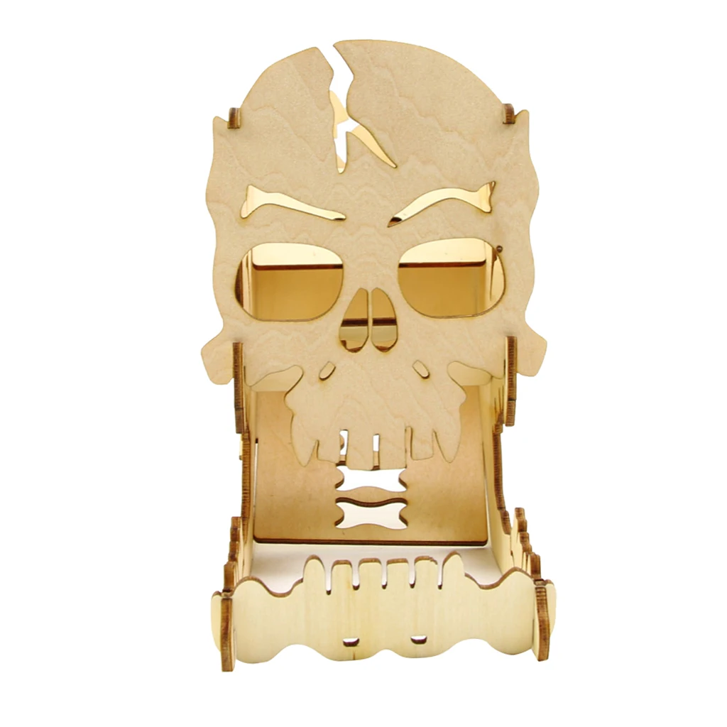 Dice Tower & Tray for Dice Games RPGs DND Board Game Dices - Wood Skull Modular