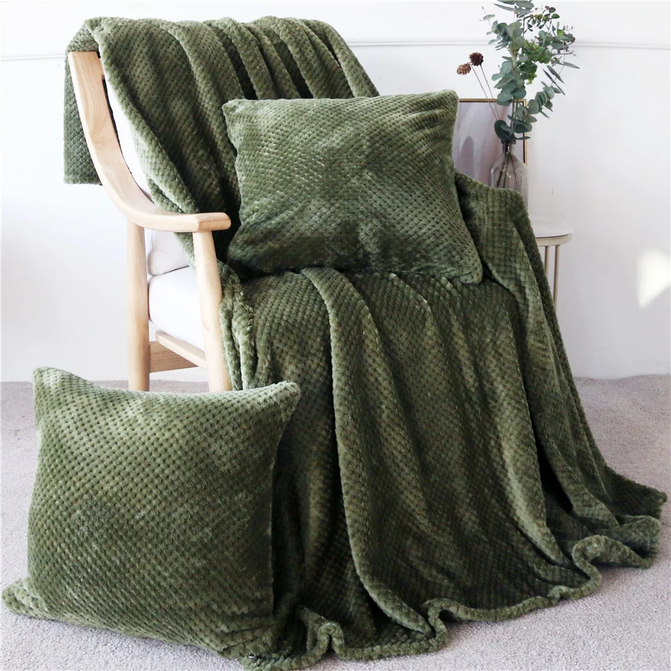 olive green Постельные принадлежности, Фланелевое Флисовое одеяло с подушками, мягкие покрывала для кровати, 3 шт., плюшевое покрывало, покрывало для дивана, теплый подарок, Прямая поставка - Цвет: olive green