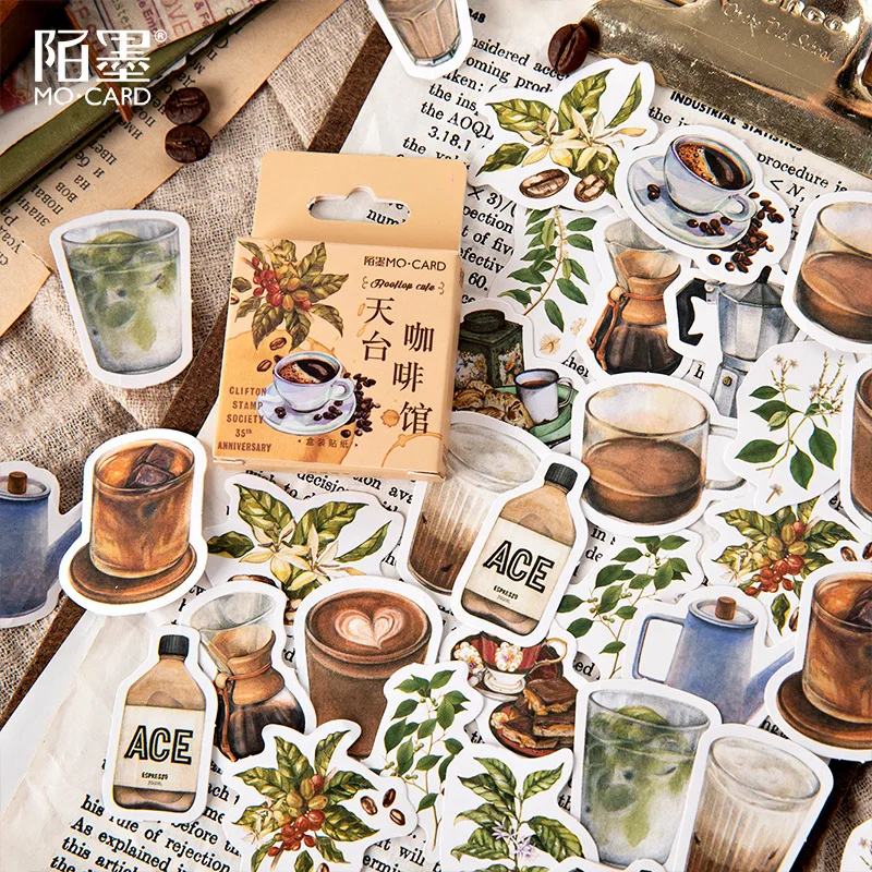 46 pcs /Box Fragrant Coffee Decorative Adhesive Stickers Album Diary Paper Hand Account Decor afbeelding