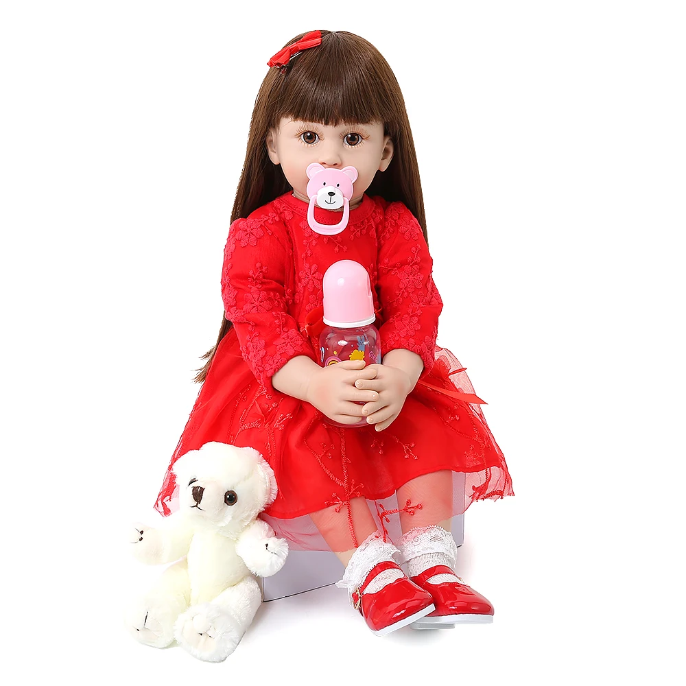 60 см Reborn Baby Doll девушка реалистичные силиконовые куклы детское платье принцессы красное платье новорожденный малыш игрушки для детей Playmate подарок на день рождения