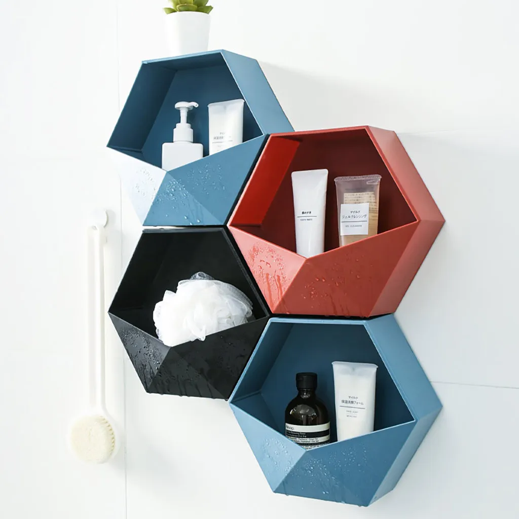 

Nordic Living Room Wall-mounted Geometric Punch-free Wall Decoration Bathroom Shelf Living Room Decoration Hexagon Storage Rack