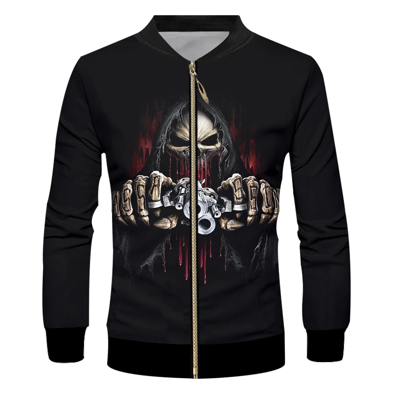 

IFPD EU/US Size NEW Autumn Fashion Men/women Zipper Jackets 3D Printed Gun Skull Head Long Sleeves Coat Plus Size Tracksuits